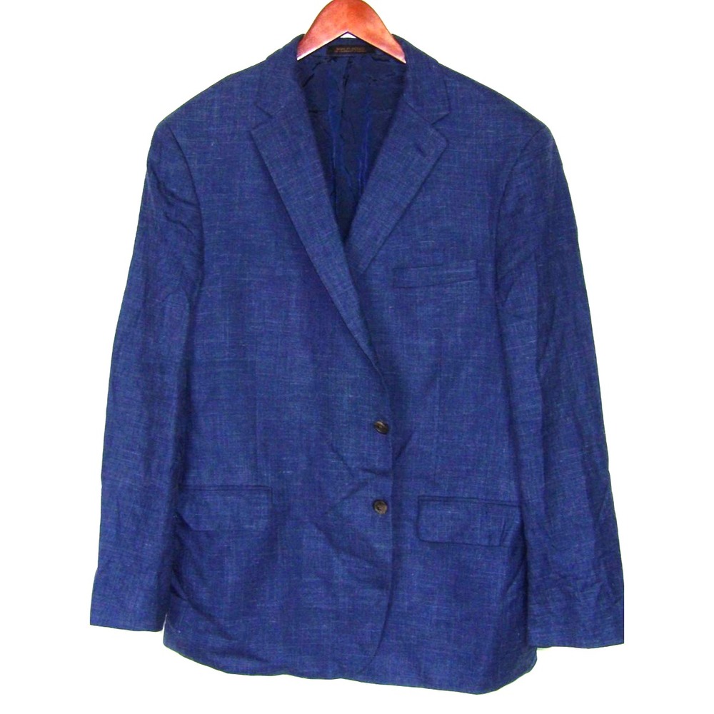 Jos. A. Bank RESERVE Wool/Silk/Linen Double Vent 2 Button Blue Blazer Men's 48R
